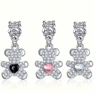 silver teddy bear with crystal charm choose one NWT